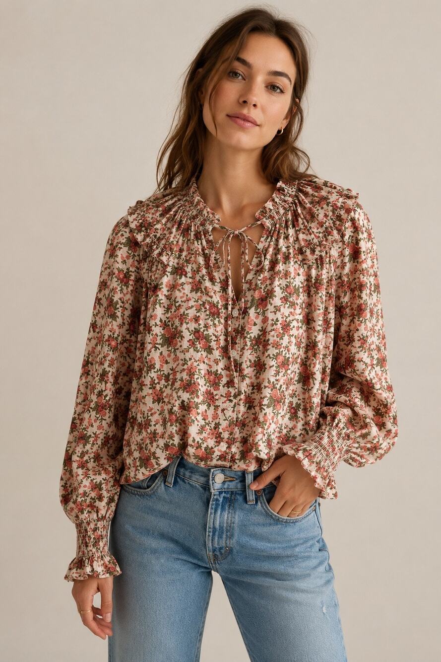 Free People Meant To Be Blouse XS Vintage Combo Floral Cottagecore Cotton